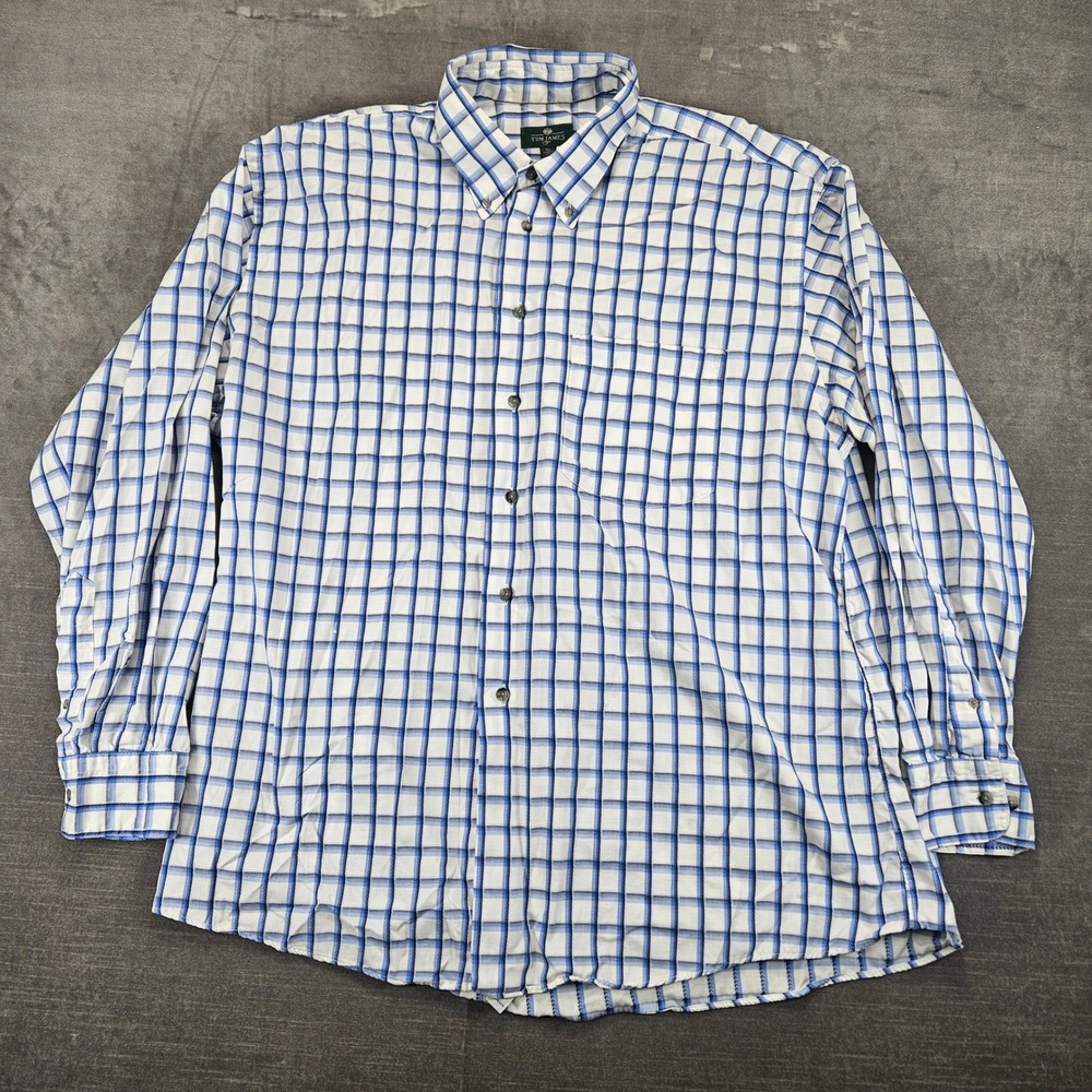 Tom James Shirt‎ Plaid Button Down Long Sleeve Dress Preppy Made in USA XL